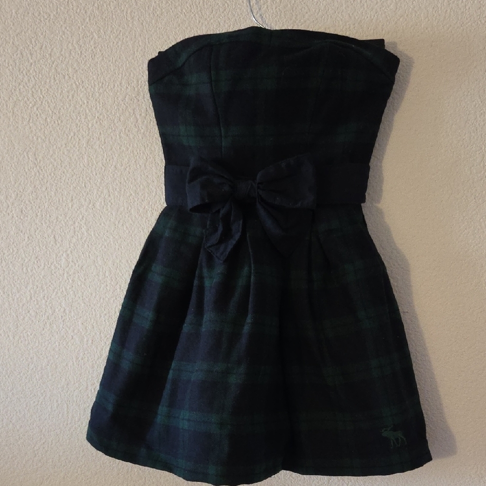 Adorable Vintage Abercrombie & Fitch Dark Plaid Strapless Mini Dress - Picture 2 of 9